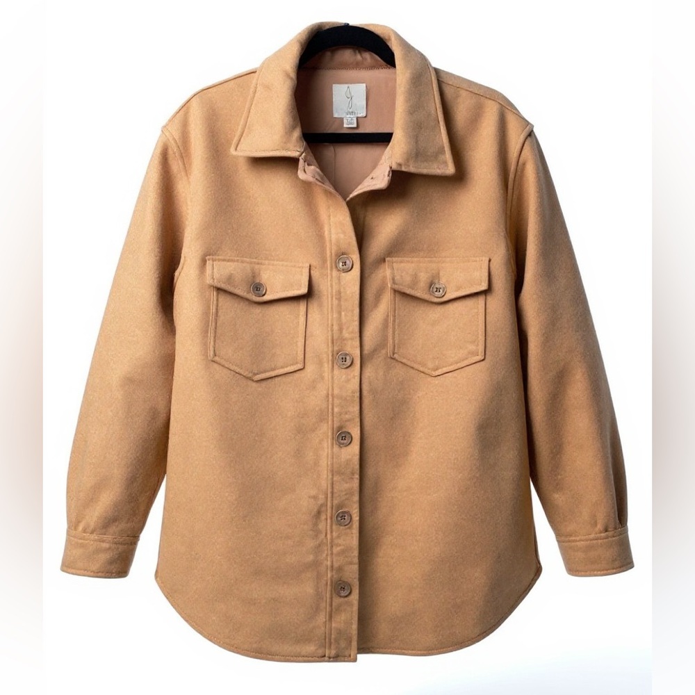 Joie Camel Tan Brushed Fleece Oversized Shacket / Shirt Jacket Size L - Picture 2 of 10